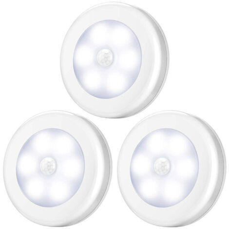 Lampe LED sans fil avec détecteur de mouvement pour placard, escalier, couloir, cuisine, chambre à coucher (3pcs) (coquille blanche (lumière blanche)