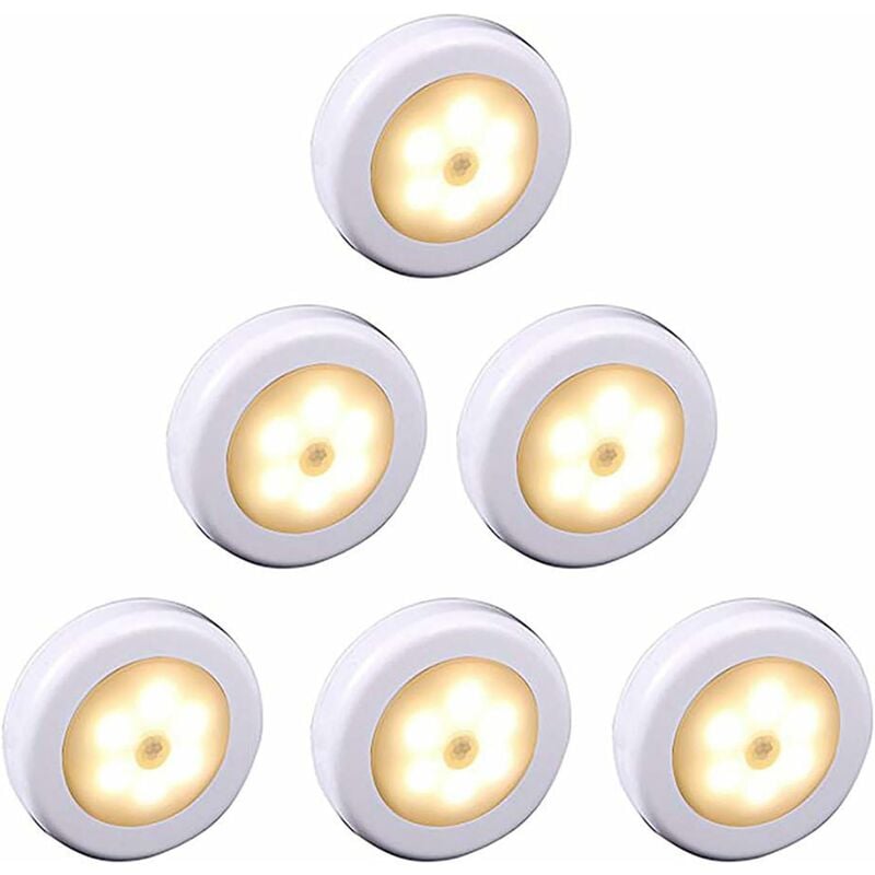 Ersandy - Lampe led sans fil avec détecteur de mouvement pour placard, escalier, couloir, cuisine, chambre à coucher (6pcs) (coque blanche (lumière