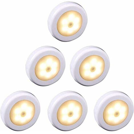 MIMIY Lampe LED sans fil avec détecteur de mouvement pour placard, escalier, couloir, cuisine, chambre à coucher (6pcs) (coque blanche (lumière chaude)