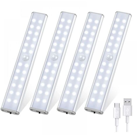 Lampe LED Sans Fil - Détecteur De Mouvement - 24 LED - 160 Lumen - Autonomie 8 H - Pour Meuble Et Placard - Lot De 4