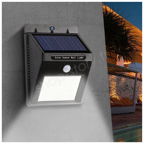 Lampe LED solaire avec capteur de mouvement 120° – Angle de détection 3m – Résistance IP65 – Panneau solaire 0,55W – Shop-Story