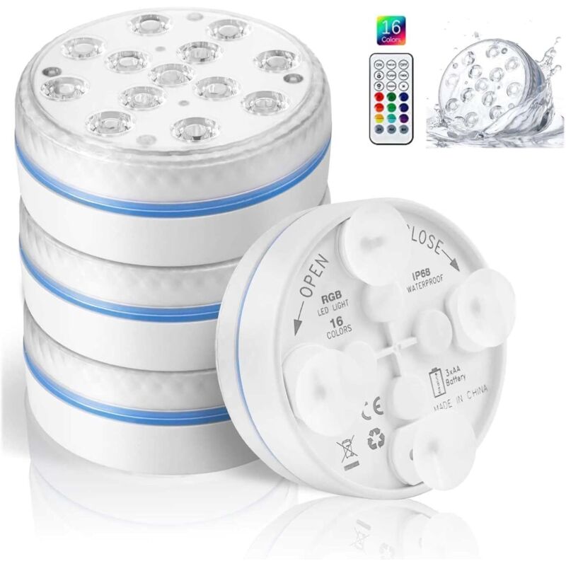 Lampe LED Submersible, Éclairage Piscine 16 Multicouleurs, Lumières sous Marine Étanche avec Télécommande & Support & Ventouses Lampes Décoratives