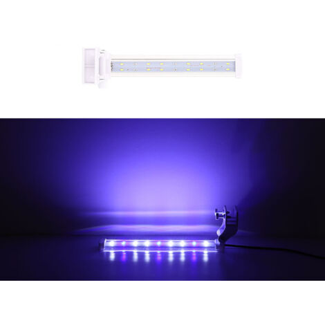 Lampe LED submersible pour aquarium de 20 cm (8 pouces), bleue et blanche, avec pince.