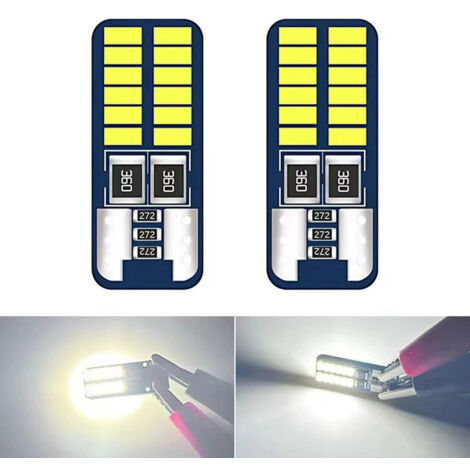 Lampe LED T10 Canbus 24SMD 3014 W5W 3W 12V 6000K Blanc, Lampe de Position de Plaque de Lecture Moto Petite Lampe, 140LM 0.14A 50000H, Accessoire Voiture Moto Universel