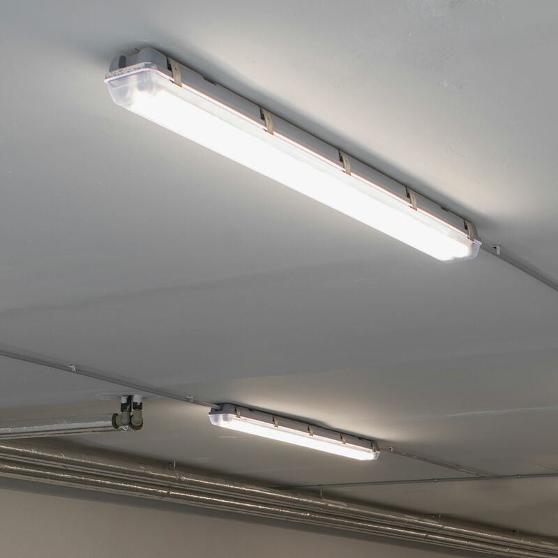 Lampe led étanche à l'humidité 60cm Diffuseur IP65 Lampe led, étanche, gris blanc laiteux, 18W 2160Lm 4000K, LxlxH 60x7,8x7,2cm, lot de 2