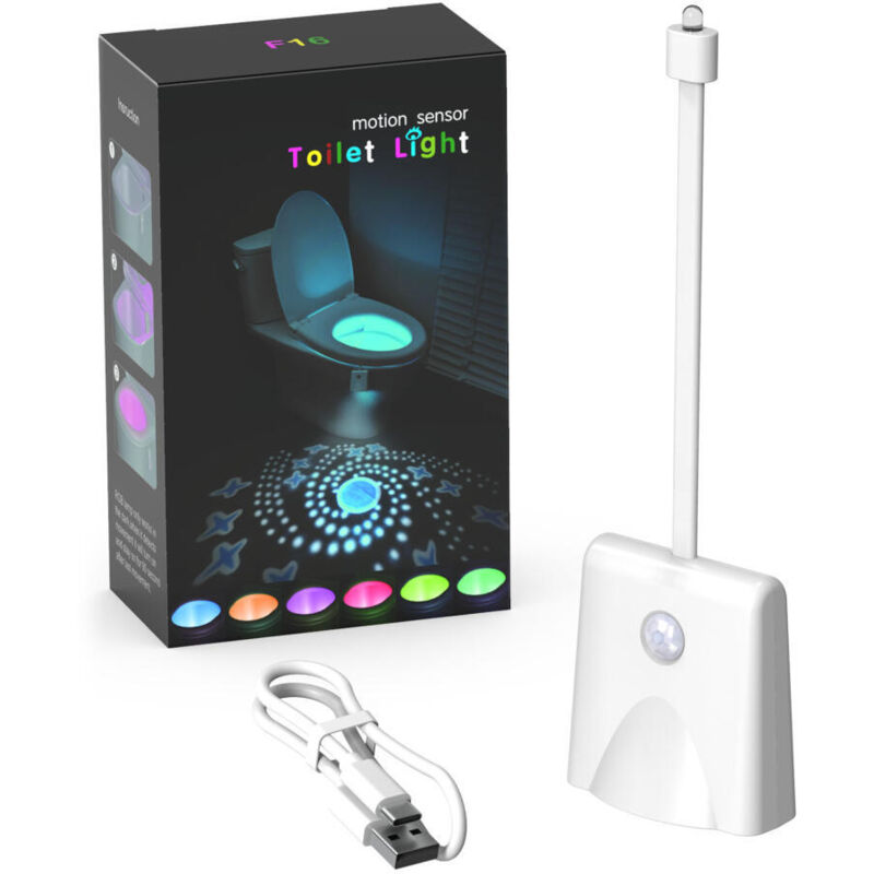 Lampe LED Toilette, WC Lumière Veilleuse avec Détecteur de Mouvement et Étanche 7 Couleurs, USB Rechargeable Toilettes Lampe De Siège avec Lampe