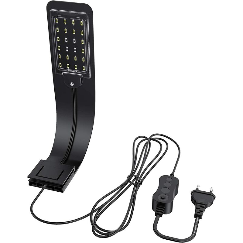 Lampe LED Ultra-Mince pour Petit Aquarium, Mini Lampe Pince Aquarium avec 24 LED Lumière Blanche et Bleue pour Aquarium de 30-40 cm, 10W (Noir)