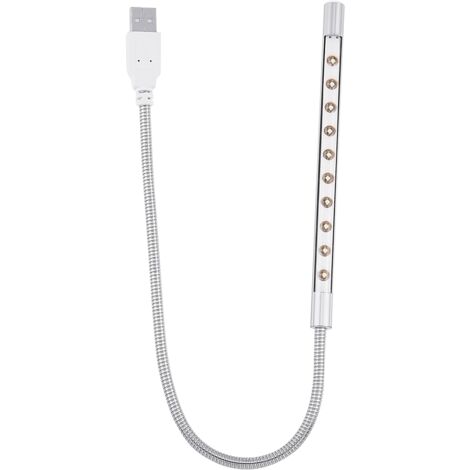 Lampe LED USB portable 10 pièces pour PC et ordinateur portable, argentée, haute luminosité