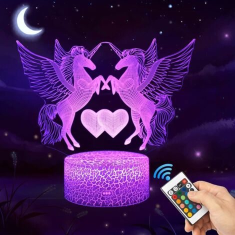 Lampe Licorne 3D LED Veilleuse avec Télécommande, 16 Couleurs Sélectionnables Dimmable Tactile Lampe de Nuit Cadeau d'anniversaire, Joyeux Noël Cadeaux pour Filles Hommes Femmes Enfants (Sz Licorne),