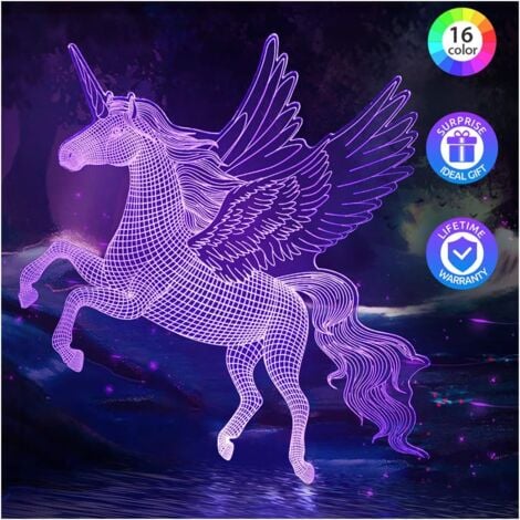 GALOZZOIT Lampe Licorne Jouet Fille - Idee Cadeau Noel Fille 3 4 5 6 7 8 Ans, Veilleuse 3D Licorne Lumineuse pour Decoration Chambre Fille, 16 Couleurs Changeantes Jeu Licorne Enfants Cadeaux Anniversaire