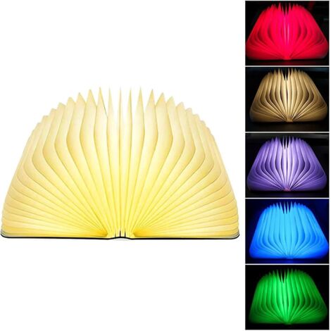 lampe Livre Led Pliante En Bois, Lampe Veilleuse 5 Couleurs, Livre Lumineux Pour Decoration Chambre, Maison Et Bureau, Rechargeable Par Usb, Pliab
