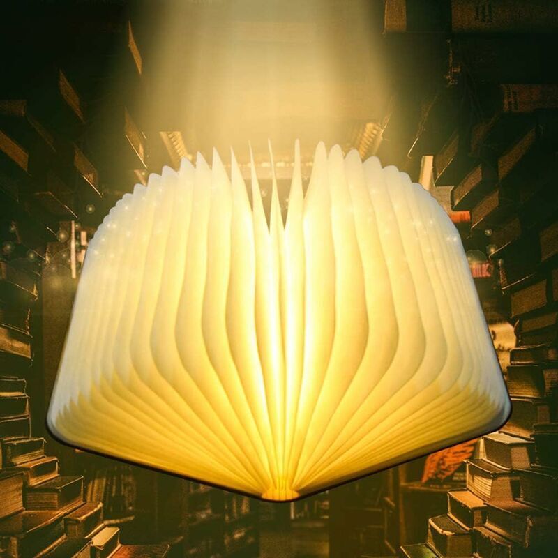 Lampe de livre, lampe de livre LED pliante, lampe de bureau en bois magnétique rechargeable par USB avec batterie au lithium 1700 mAh/600 Lumens,