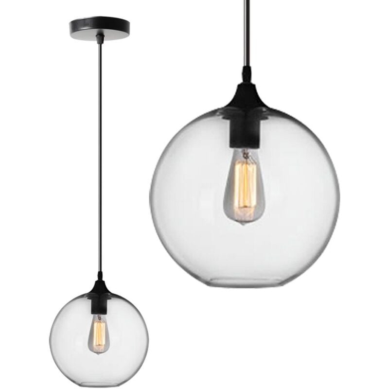 Lampe suspendue APP311-1CP verre boule unique transparent+noir diamètre 20CM 1-POINTS de lumière E27