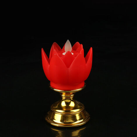 Lampe Lotus LED avec Mèche Imitée, Lumière Douce Naturelle, Décoration Éclairante pour Autel Bouddha Rouge