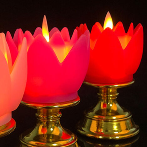 Lampe Lotus LED Buddha - Lumière naturelle douce et oscillante - Matériel plastique durable - Batteries AAA (2)