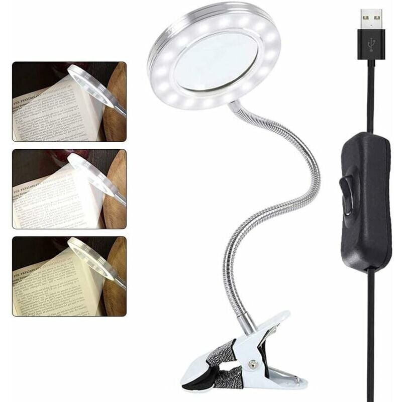 KZQ - Lampe Loupe 8X led Portable Clip On Lamp Lampe de Bureau Rotation à 360° usb Rechargeable Lampe Cosmétique Protection des Yeux pour Lecture