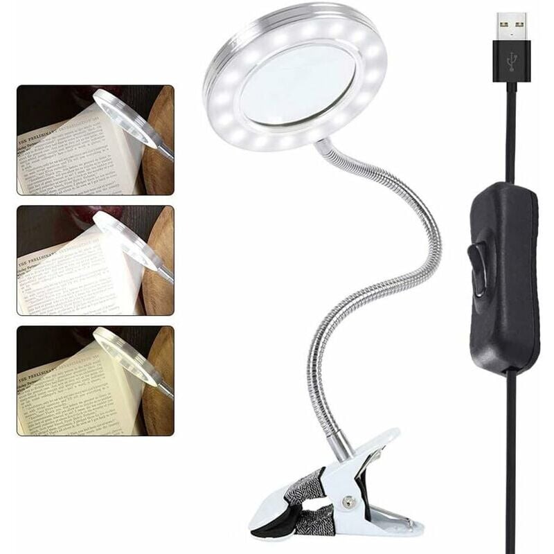 KZQ - Lampe Loupe 8X led Portable Clip On Lamp Lampe de Bureau Rotation à 360° usb Rechargeable Lampe Cosmétique Protection des Yeux pour Lecture