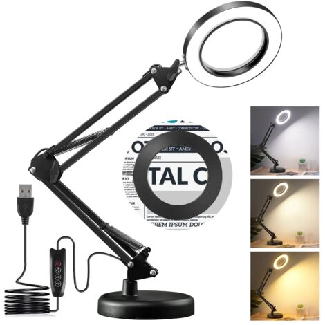 Lampe loupe à 72 LED, lampe de travail de 10 dioptries, lentille grossissante avec pince et socle