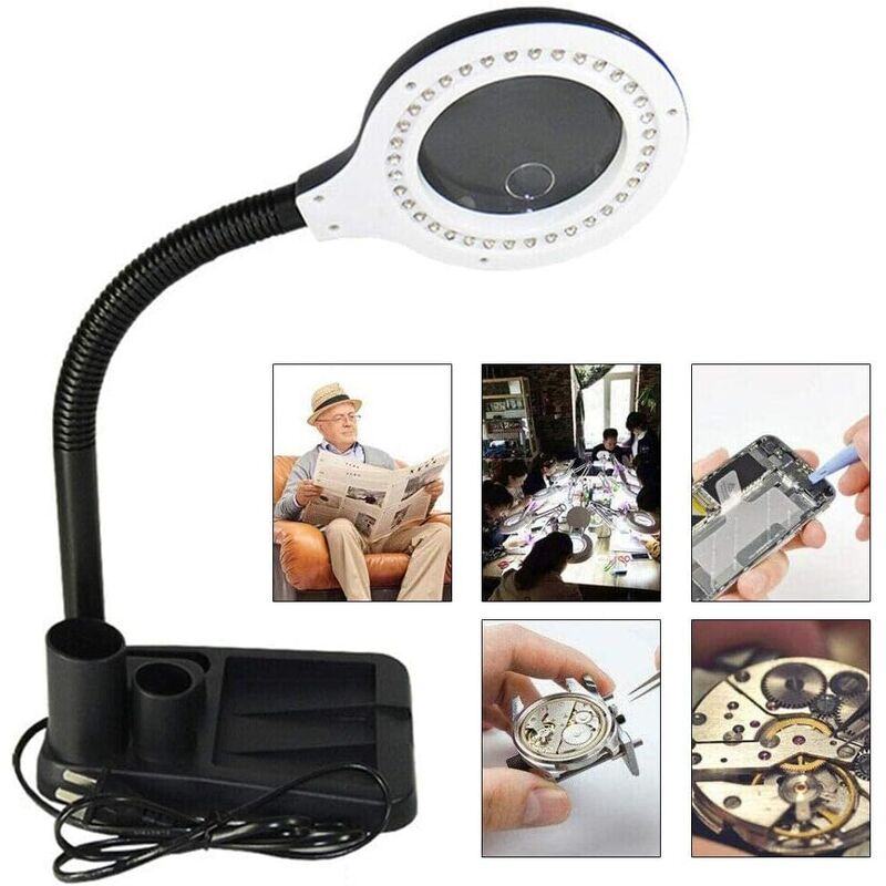 Lampe Loupe à bras articulé Lampe Loupe à grossissement 5x lampe cosmétique à tige métallique flexible à 360 ° Lampe de travail 11W Lampe Loupe Lampe