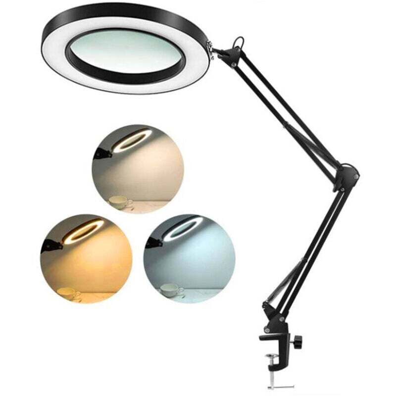 Lampe loupe à LED avec pince, Loupe avec Lumière de 8 Dioptries Lampe de Loupe éclairées