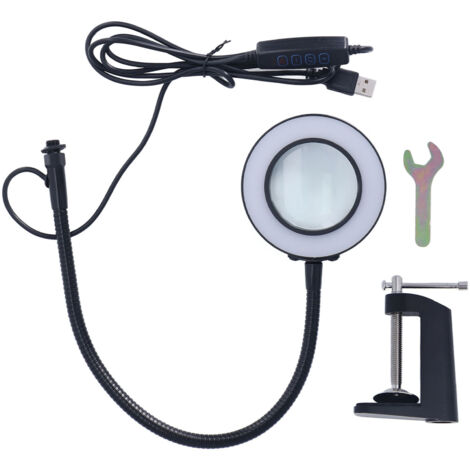 Lampe Loupe à Pince avec Éclairage LED USB, Verre Grossissant, 11 Niveaux de Luminosité Ajustable pour Soudure