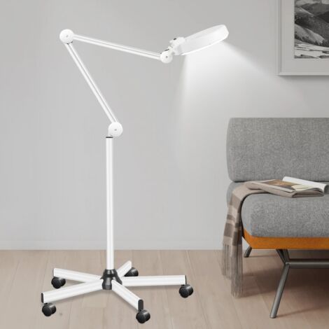 Lampe loupe à roulettes, lampe loupe pour la lecture et les travaux d'entretien, lampe loupe LED avec trépied, équipée de huit ampoules LED