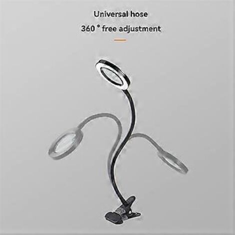 Lampe loupe de bureau LED, grossissement 8x, 3 modes de couleur, bras pivotant réglable, pince lumineuse