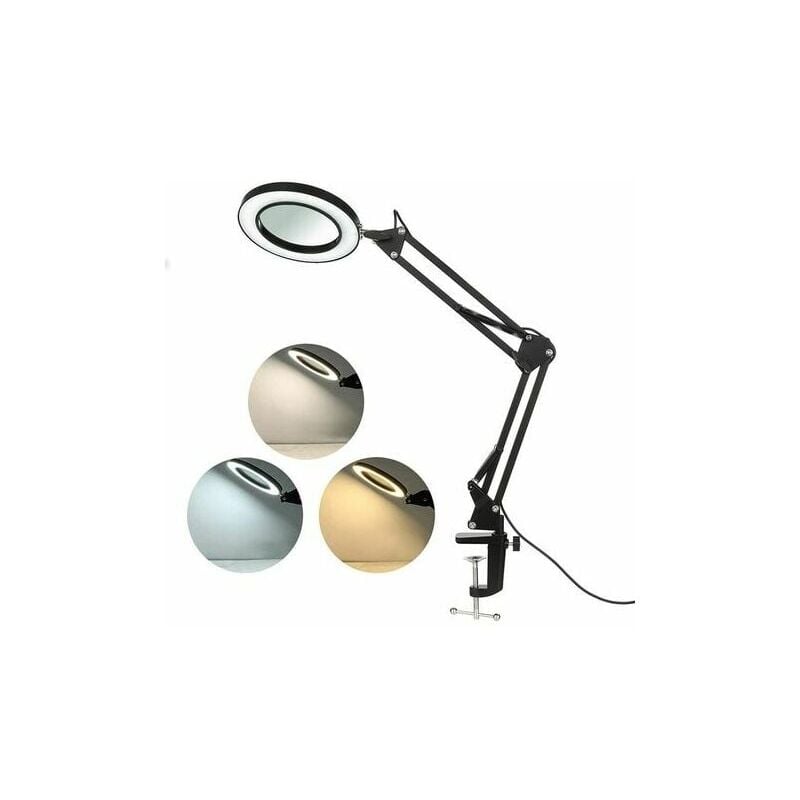 Lampe Loupe é Led Avec Pince, Loupe Avec Lumiére De 8 Dioptries Lampe De Loupe éclairées 3 Couleurs Bras Pivotant, Dimmable Lumiére Pour La Lecture