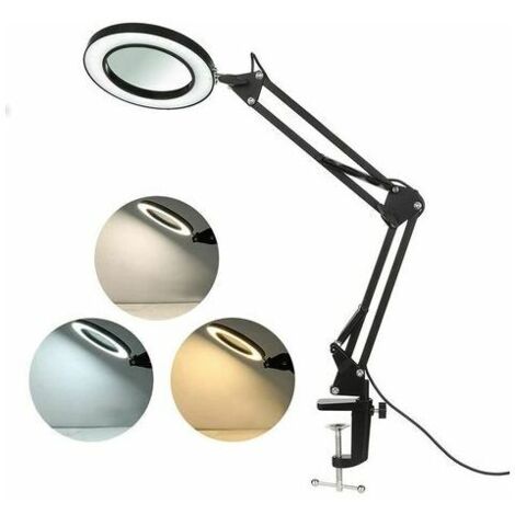 Lampe Loupe é Led Avec Pince, Loupe Avec Lumiére De 8 Dioptries Lampe De Loupe éclairées 3 Couleurs Bras Pivotant, Dimmable Lumiére Pour La Lecture Pour Table Ou Atelieré8Xé