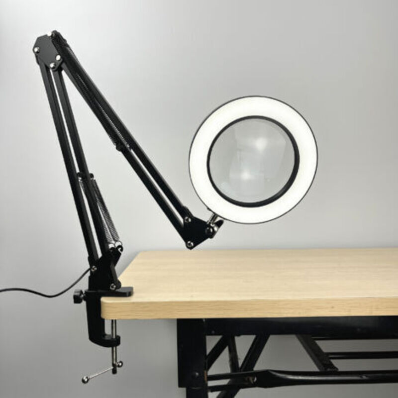 Lampe Loupe, Lampe de Bureau avec Loupe 10X et LED, LOupe Eclairante avec Pince en Métal et Bras Pivotant Réglable, 3 Modes de Couleur,10 Niveaux de