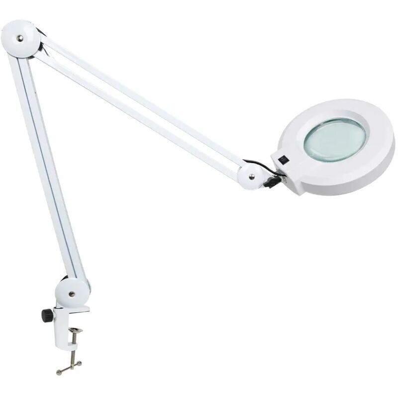 Lampe Loupe Led , Lampe De Travail , Avec Lentille En Verre 105 Mm 5 Dioptries , Pince MéTallique , Bras Pivotant , LumièRes à Intensité Variable En