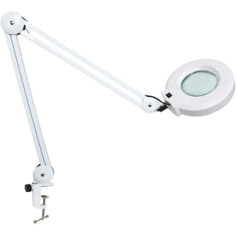 Lampe Loupe Led , Lampe De Travail , Avec Lentille En Verre 105 Mm 5 Dioptries , Pince MéTallique , Bras Pivotant , LumièRes à Intensité Variable En Mode 3 Couleurs 16 Watts