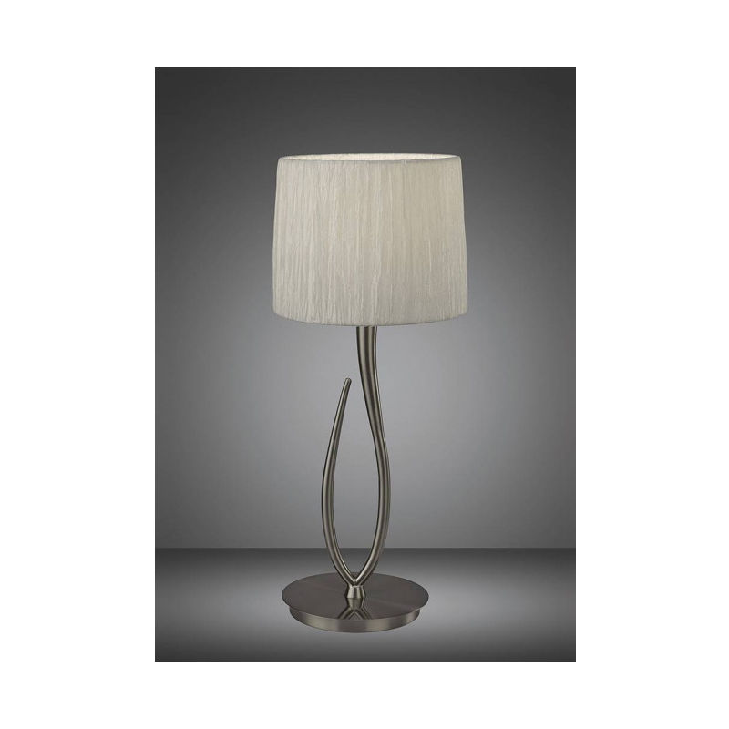 Lampe de Table Lua 1 Ampoule E27, nickel satiné Large avec Abat jour blanc - Gris
