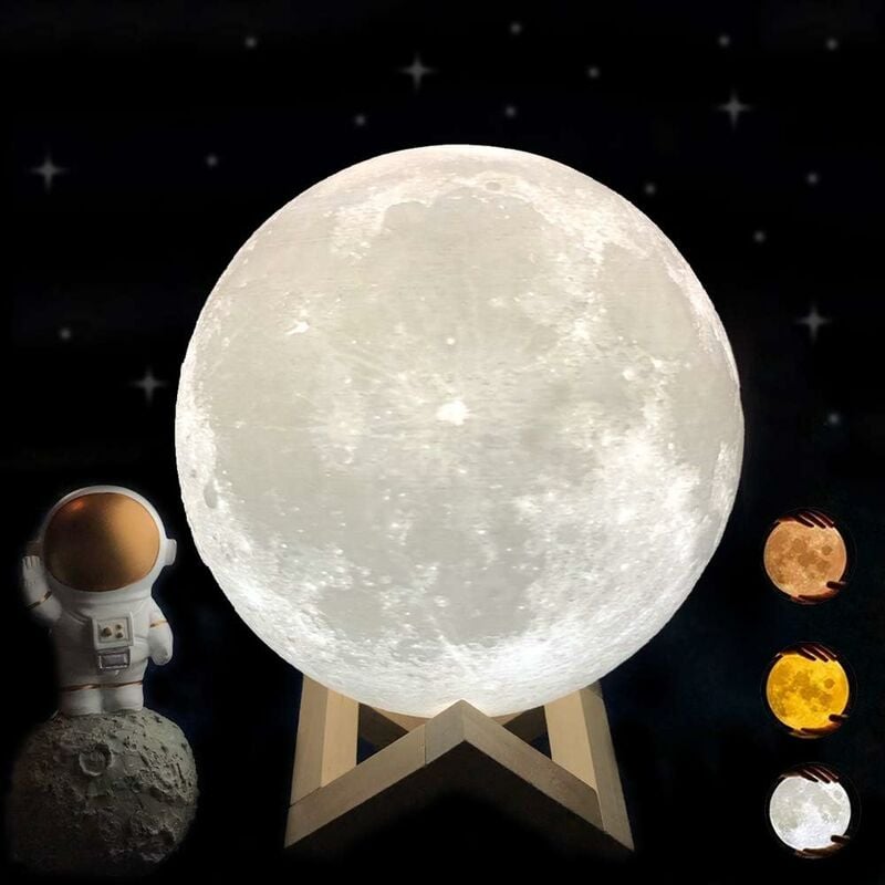 Lampe Lune 3D, 3 Couleurs lampe d'ambiance, veilleuse rechargeable lampe de chevet enfant, Pour Chambre Salon lampe de décoration, cadeaux pour