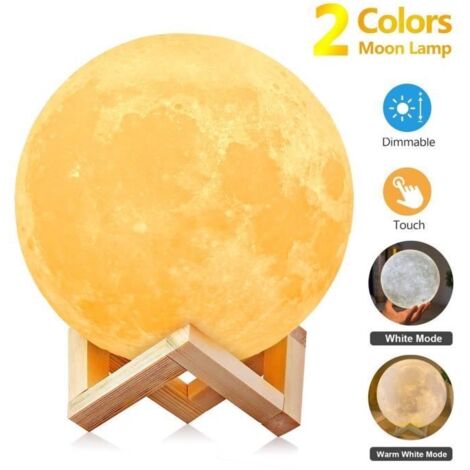 Lampe Lune 3D 8CM 2 Couleurs Veilleuse LED USB Rechargeable Veilleuse Lune pour Chambre Cadeau Noël