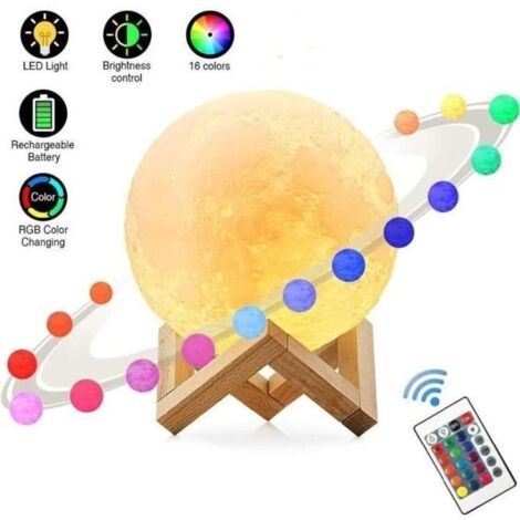 Lampe Lune 3D - Lune Led 16 Couleurs, TéléCommande 15cm - 3 couleurs -Commande Tactile Au Clair De Lune Nocturne