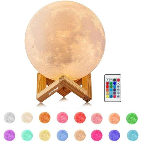 Lampe Lune 3D  Veilleuse LED 15CM Dimmable 16 Couleurs avec Télécommande et Interrupteur Tactile USB Rechargeable Lampe de Nuit pour Chambre Salon Café Cadeau Anniversaire Noël