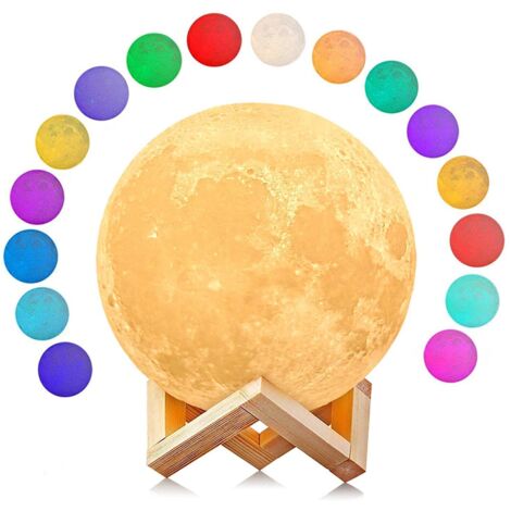 Lampe Lune 3D, Veilleuse LED Lampe Décorative 16 Couleurs avec Télécommande et Interrupteur Tactile USB Rechargeable Lampe de Nuit pour Chambre Salon Café Cadeau Anniversaire Noël