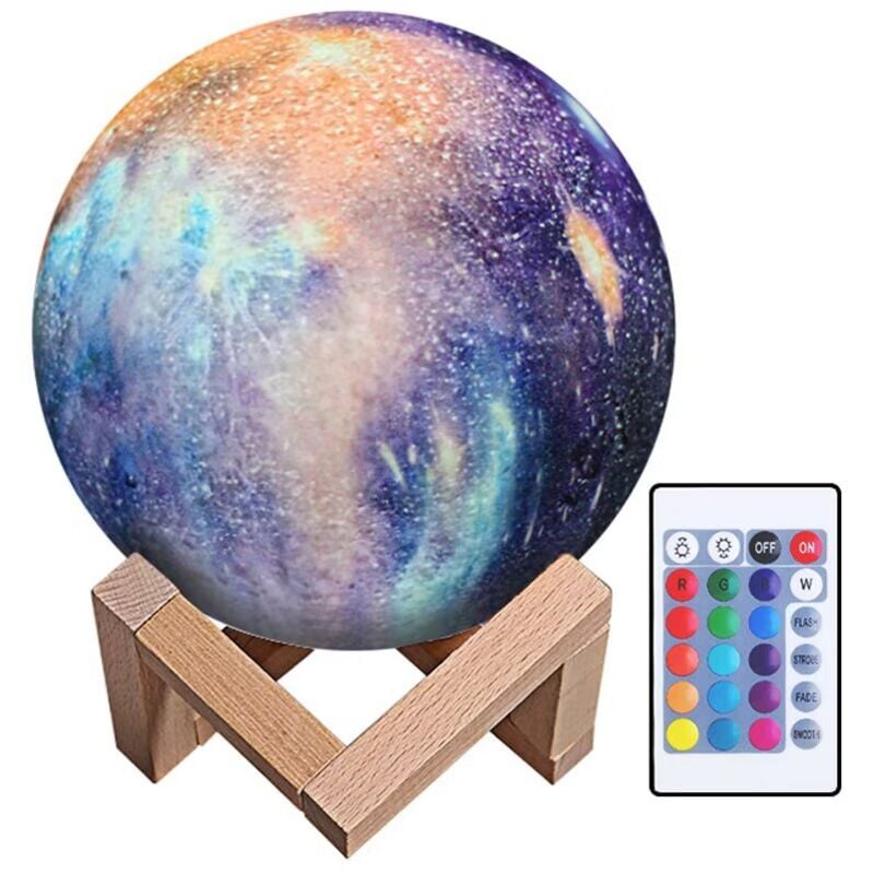Lampe Lune 3D, Veilleuse led Lampe Luna Tactile 16 Couleurs avec Télécommande 15CM Moon Lamp usb Rechargeable pour Chambre Salon Café Cadeau
