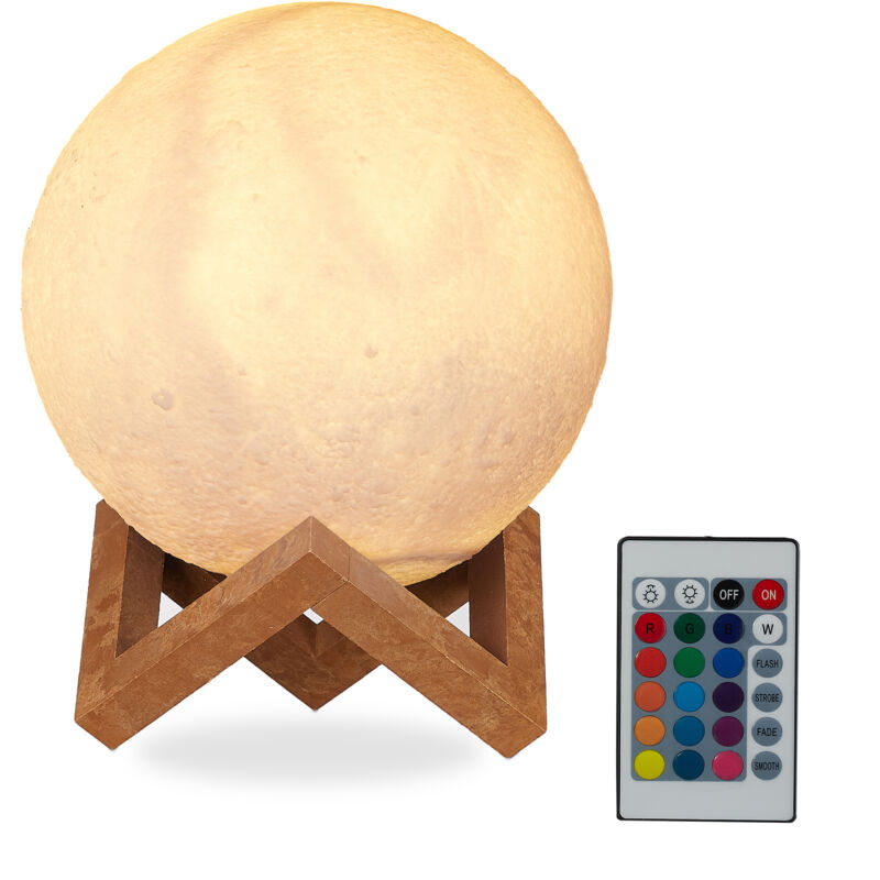 Lampe lune en 3D, 16 couleurs, réglable, avec commande à distance, avec pied, idéal pour enfantséclairage LED,15 cm, blanc - Relaxdays