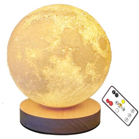 Lampe Lune, Grande Lumière LED Lune Rotative, Lampe Lune 3D Lumineuse, Lumière LED Lune 3 Couleurs, Charge Magnétique Télécommandée, Lampe Lune Impression 3D avec Minuterie