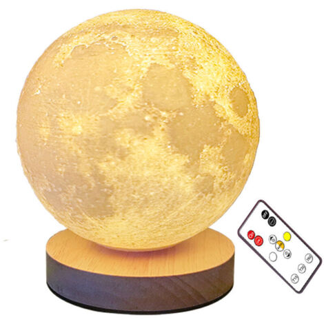 Lampe Lune, Grande Lumière LED Lune Rotative, Lampe Lune 3D Lumineuse, Lumière LED Lune 3 Couleurs, Charge Magnétique Télécommandée, Lampe Lune Impression 3D avec Minuterie