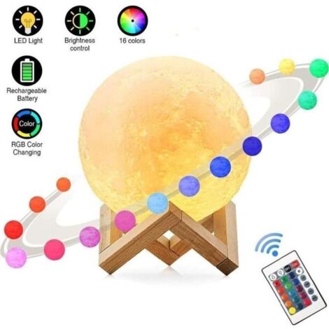 Lampe Lune Imprimée 3D 15CM Variateur de Lumière lunaire - Orange - Plastique