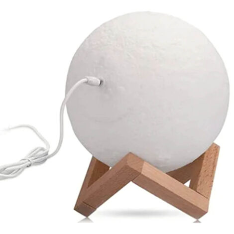 Lampe Lune Rechargeable USB, Lumière Douce Multicolore avec Support Bois pour Chambre, Décoration Nocturne 8cm
