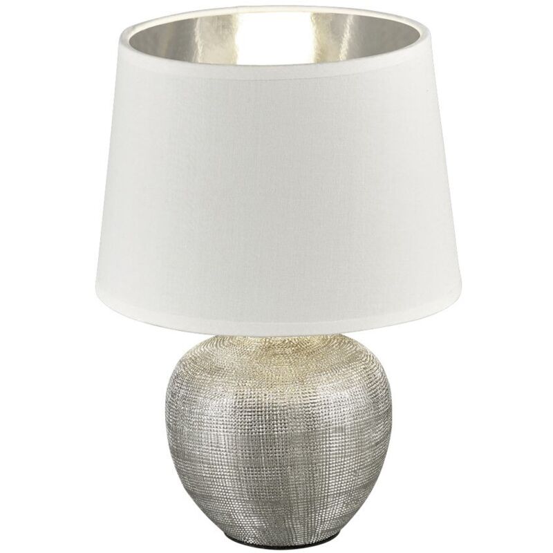 Trio Lighting - Lampe à Poser Moderne Céramique Argentée Blanc Luxor Abat Jour Ø18 cm Trio Lighting - Lampe à Poser Moderne Céramique Argentée Blanc Luxor Abat Jour Ø18 cm