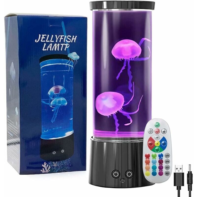 ZVD - Lampe méduse aquarium à lave - Veilleuse méduse à led avec 16 couleurs, télécommande, cadeau d'anniversaire relaxant pour hommes et femmes