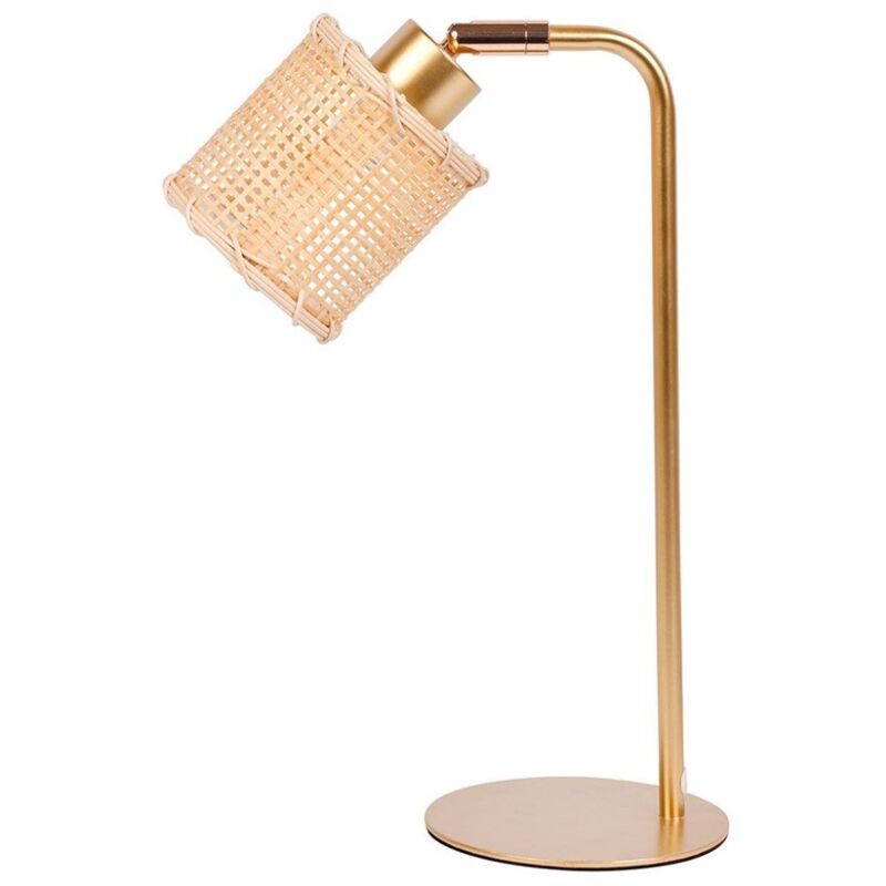 Lampe métal dorée avec abat-jour bambou