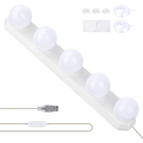 Lampe Miroir Coiffeuse LED USB 5 Ampoules 3 Modes pour Éclairage Salle de Bain