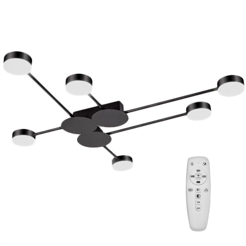 Plafonnier APP521-6C moderne 6-BRAS noir led + télécommande 6-POINTS de lumière 98,5X89CM