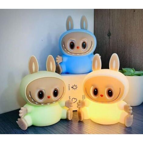 Lampe Monstre Colorée avec Commande Tactile - Veilleuse, Rechargeable par USB, 7 Couleurs Changeantes de Lumière Chaude - Minuteur - Cadeau pour Chambre d'Enfant (bleu) bleu